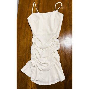 CEFIAN White Ruched Bodycon Mini Dress Size L Square Neck Bridal Cocktail
